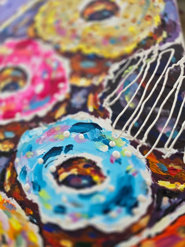 Original Donuts Painting - Mixed Media Acrylic Wall Art on Canvas, 12 x 12 in gallery