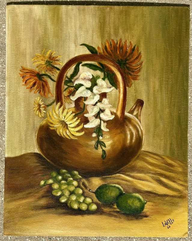 Vtg Still Life Oil Painting Canvas Board Amateur Artist Signed LaVelle 16”X20”