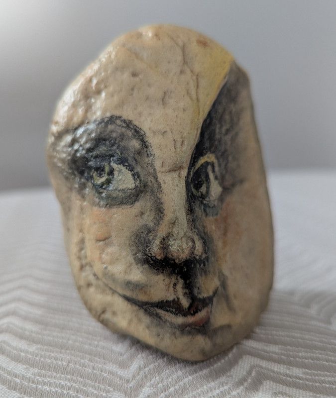 Hand Drawn HUMAN LIKE FACE on Natural Formed Rock Paperweight Signed UNIQUE gallery