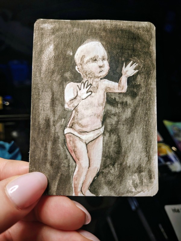 Dancing Baby ACEO Art Trading Card Original Watercolor Painting Signed By Artist