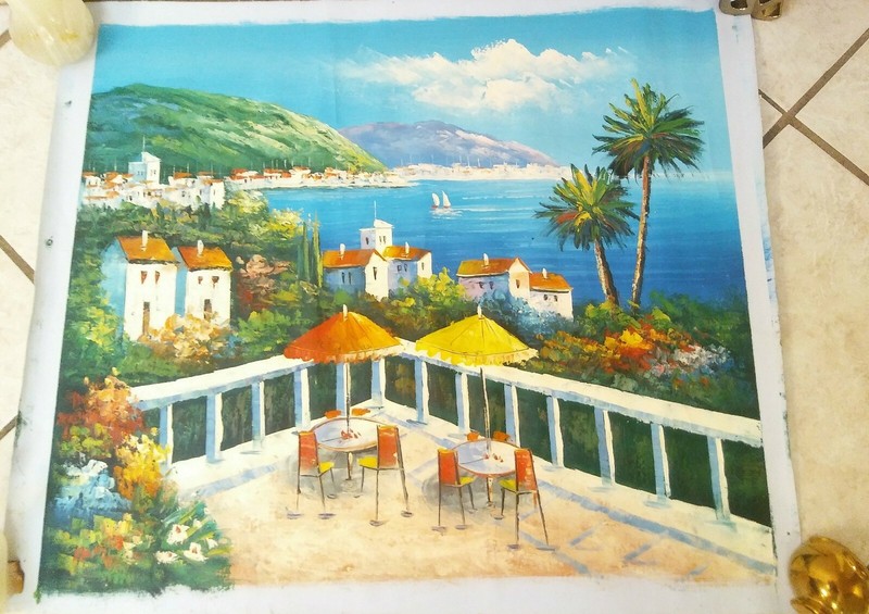 California Beach Town Home Patio Table Canvas Painting 23″ x 27″