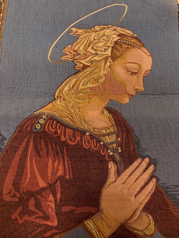 Italian Renaissance Tapestry Museum Style . 19 inch by 15 inch. Praying Girl gallery