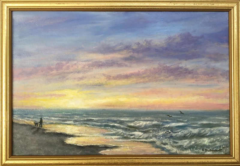 ATLANTIC DAWN # 3 - original framed 16x24 inch seascape painting by K. McDermott