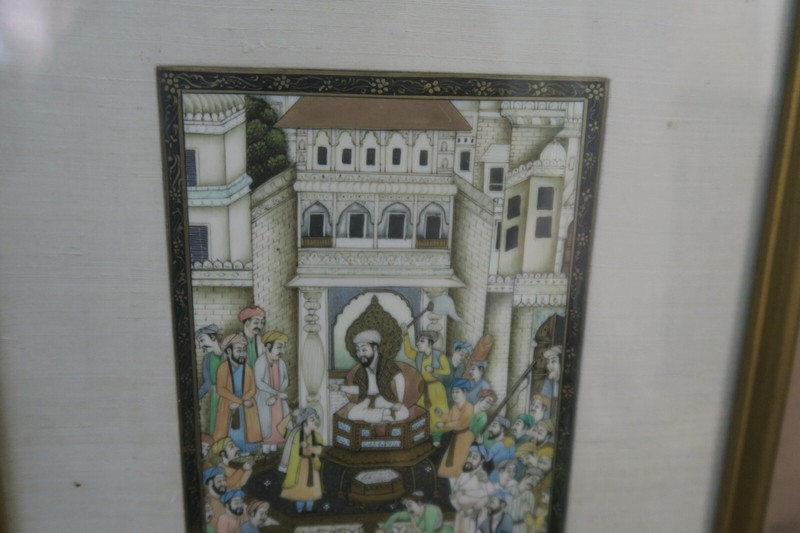 Vintage Framed Islamic India Miniature Painting Ethnic Taj Mahal Wedding 4"x7" gallery