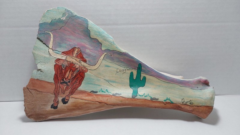Handpainted On Bone Texas Longhorn Signed Art Read Description