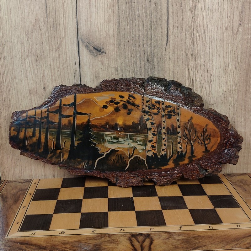 Picture Panel on solid wood Slice of birch tree. USSR Wall decor. Painting