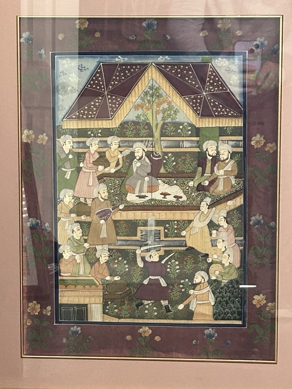 Vintage Indo Persian Mughal Court Painting Framed 24” X 19.5” gallery