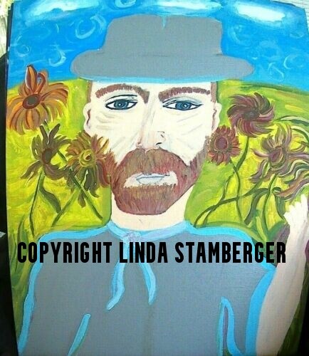 Van Gogh’s Dancing Sunflowers Original Art Painting by Linda Stamberger