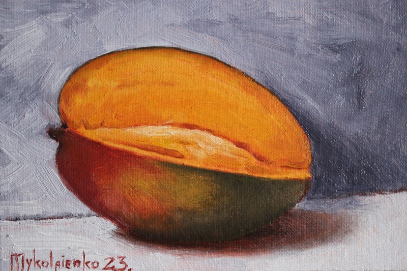 Mango Still Life Painting Tiny Fruit oil painting Small ORIGINAL Kitchen art 4×6