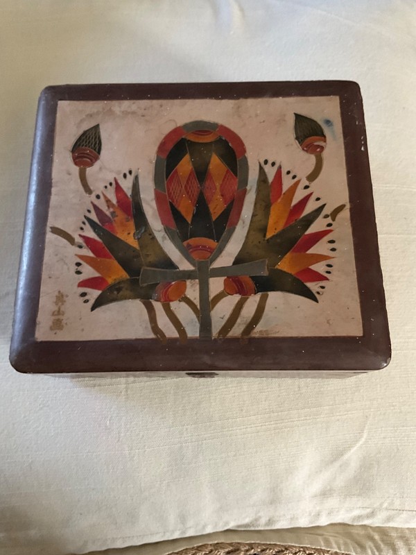 Vintage Folk Art Pennsylvania Dutch Wood Box Fraktur, Inlay design 6/7/2 inches