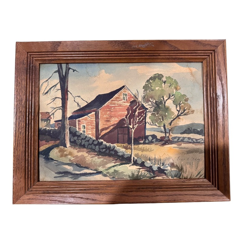 1963 Regis E Staley Original Watercolor Farm Landscape Painting Framed Signed