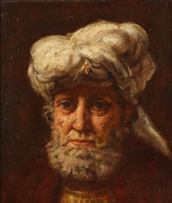 Antique Oil Painting After Rembrandt Man in Turban Portrait Ornate Gilt Frame 21 gallery