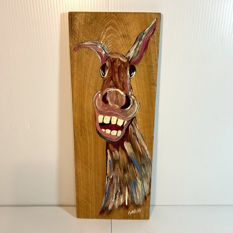 Whimsical Donkey Painting on Wood Plank by Max Hardy Original 16” x 6”