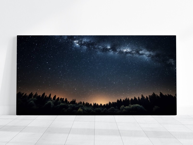 Milky Way Photo, Dark Night Sky Stars Picture, Landscape Trees Forest Astrology