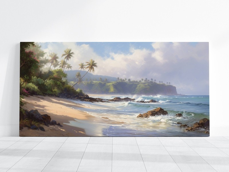 Hawaii Beach Ocean Canvas, Landscape Painting Print Hawaii Photo Large Wall Art
