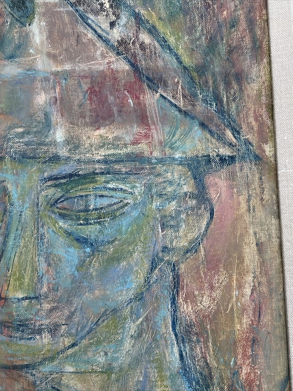 MID CENTURY PAINTING JESTER CLOWN LISTED SAMUEL CLAYBERGER MODERNISM 1950'S OIL gallery