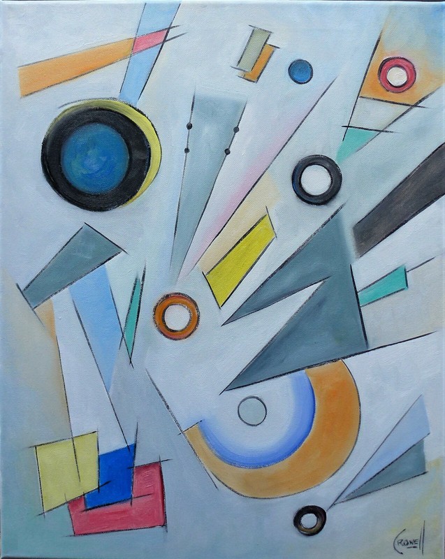 A BLUE CHIP STOCK Kandinsky style abstract original oil Painting Signed Crowell