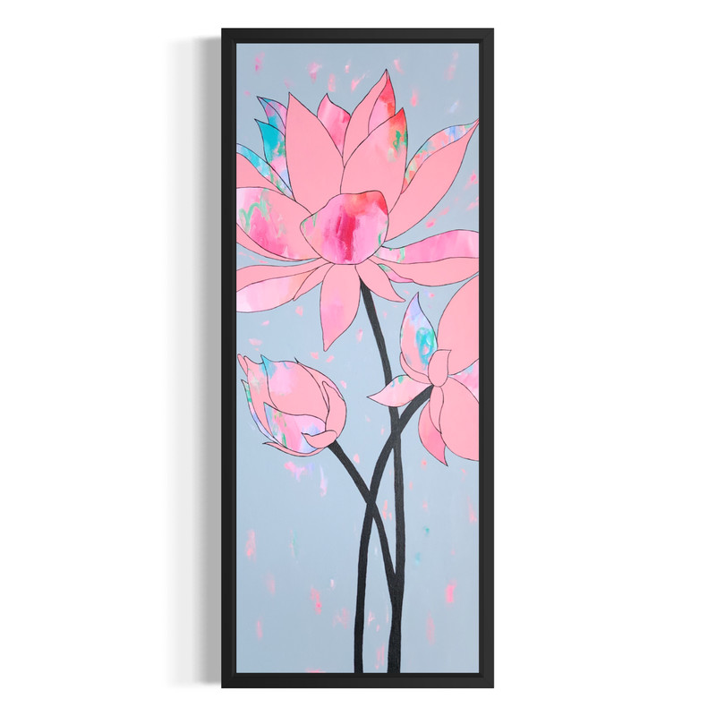 Hand Painted 16×40 Large Abstract Flowers Wall Art Acrylic Bedroom Decor