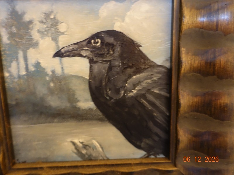 "Crebain" Beautifully Framed, Rare Oil Painting of a Crow, A Spy of Sauraman and gallery