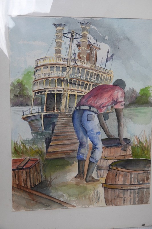 ORIGINAL WATERCOLOR MISSISSIPPI RIVER RIVERBOAT AFRICAN AMERICAN 1973 C. DUNOHEY