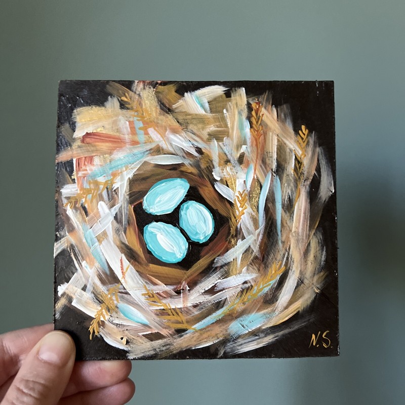 Nest,Easter,spring,original,miniature Painting,small,mini,
