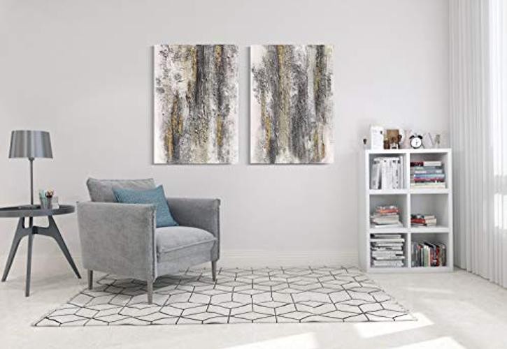 Hand - Painted Abstract Wall Art: Gray, White 28"L x 20"W Grey White Gold Art gallery