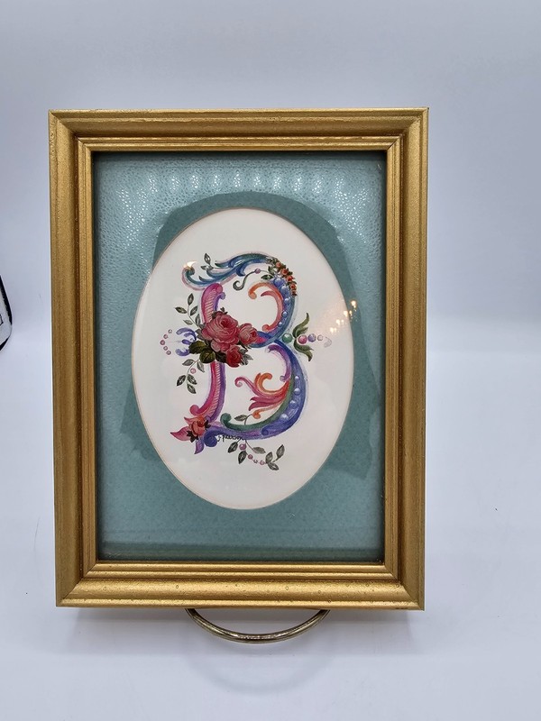 Vtg Framed Floral Monogram "B" Signed J. Pearson Watercolor Print Ornate gallery