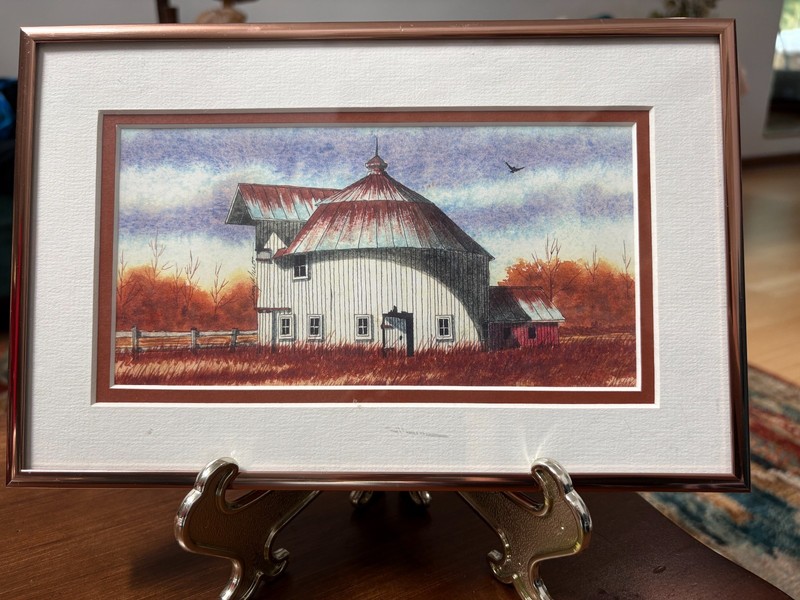farm round barn original watercolor painting pen ink drawing signed numbered