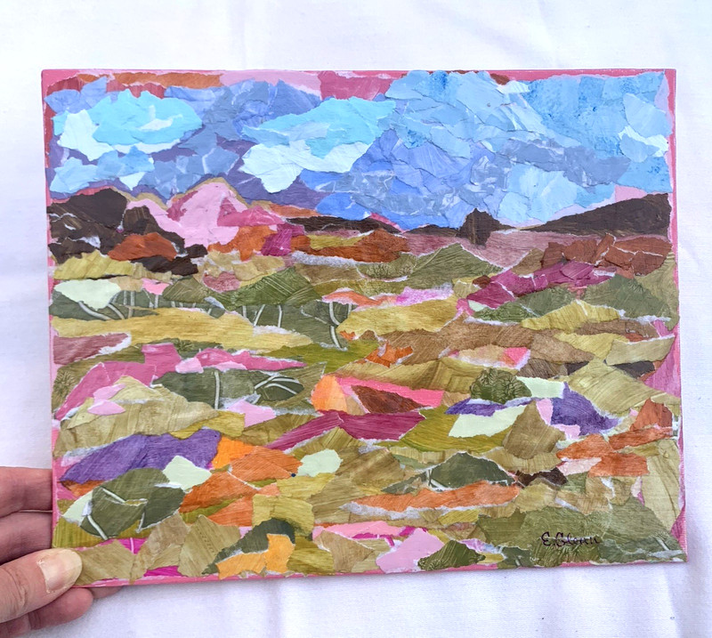 10'x8' Original Painting Abstract Landscape Acrylic Collage Canvas Board -Signed gallery