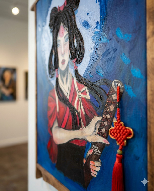 Girl Samurai Original Painting | Large Acrylic Warrior Art, Japanese-Inspired gallery