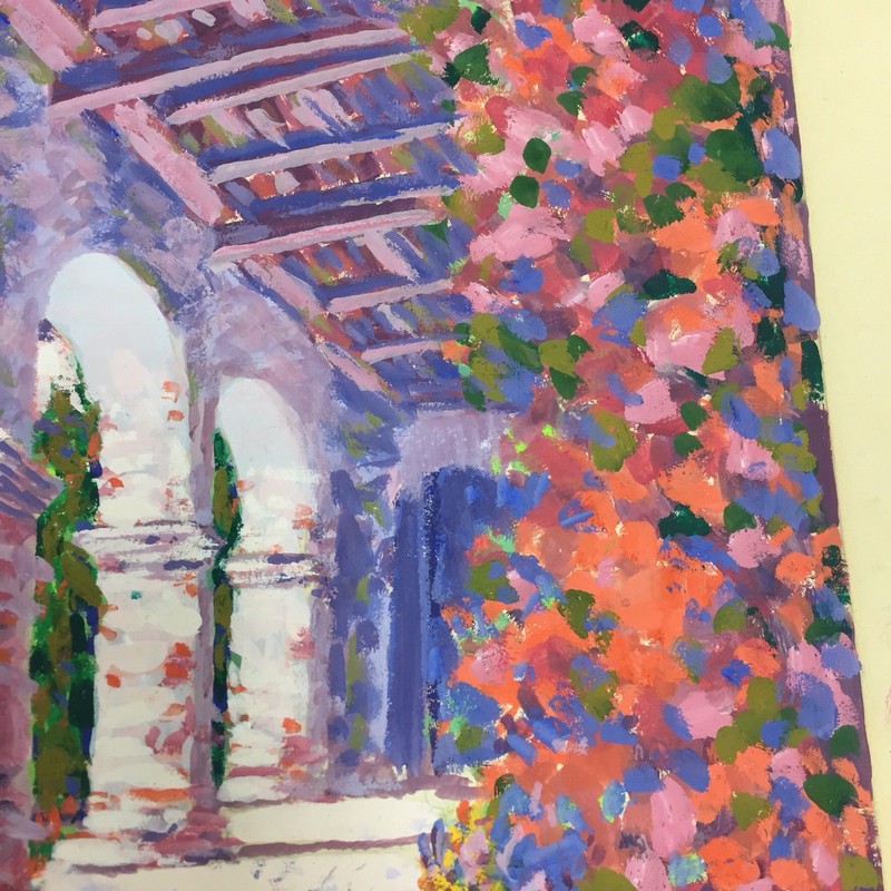 Original Painting Capistrano Mission By John W Bentley 9" X 12" Gouache On Paper gallery