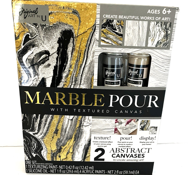 Marble Pour Kit w/2 Abstract Canvas Texture Paints New in Box Original Art by U