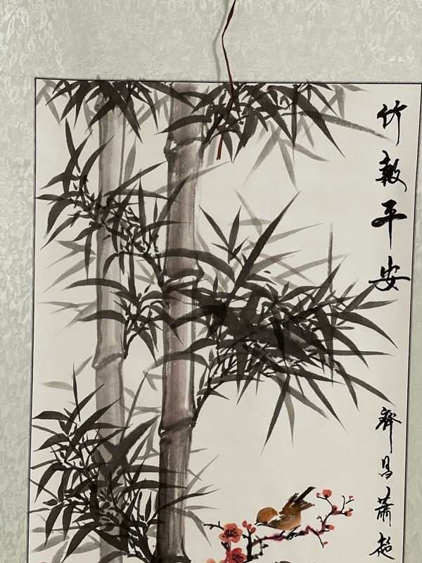 Original Hand-painted Chinese Ink Painting Scroll-Bamboo&flower&birds, 5’5”x2F gallery