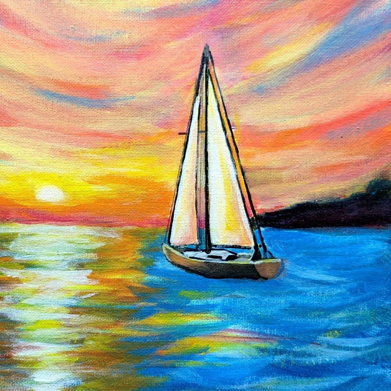 Original Vibrant 11x14 Seascape Acrylic Canvas Painting Signed Art Home Decor gallery