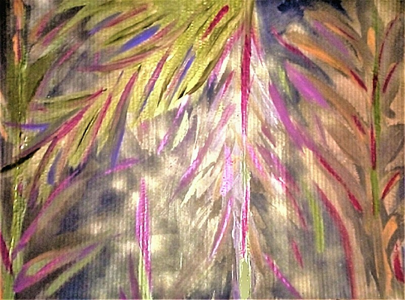 PAINTING, ‘IN A GOLDEN FOREST#2’,ACRYLIC,24K GOLD PAINT,CARDBOARD,FREE SHIPPING!