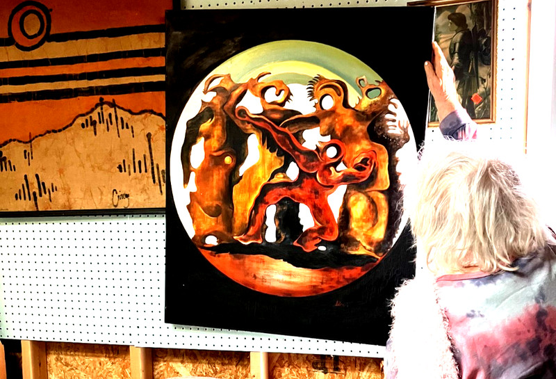 mod mcm L Machines tool 4 people PAINTING 70’s RARE ART Dali style listed Malle gallery