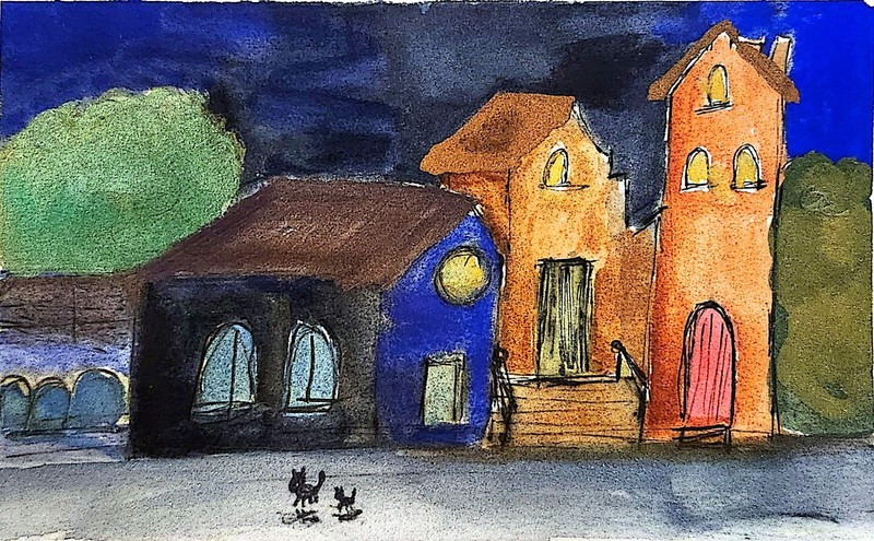Taking The Quiet Road Home Impressionist Whimsical Original Watercolor5x7 Signed