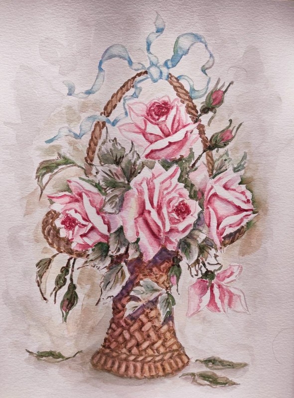 Christie Repasy Style Original Art Painted Flower DUSTY PINK VINTAGE Rose Floral