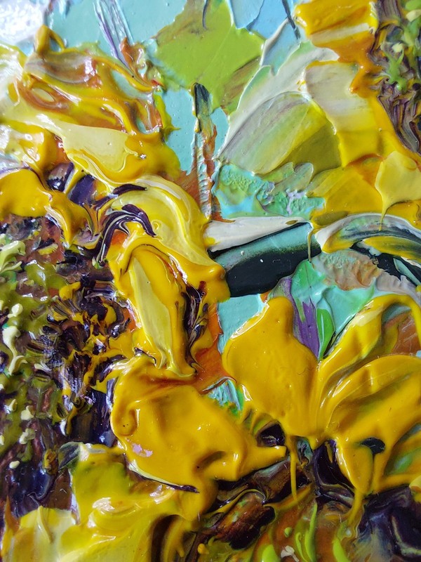 Original Sunflowers Oil Painting Framed Miniature Field Floral Impasto Artwork gallery