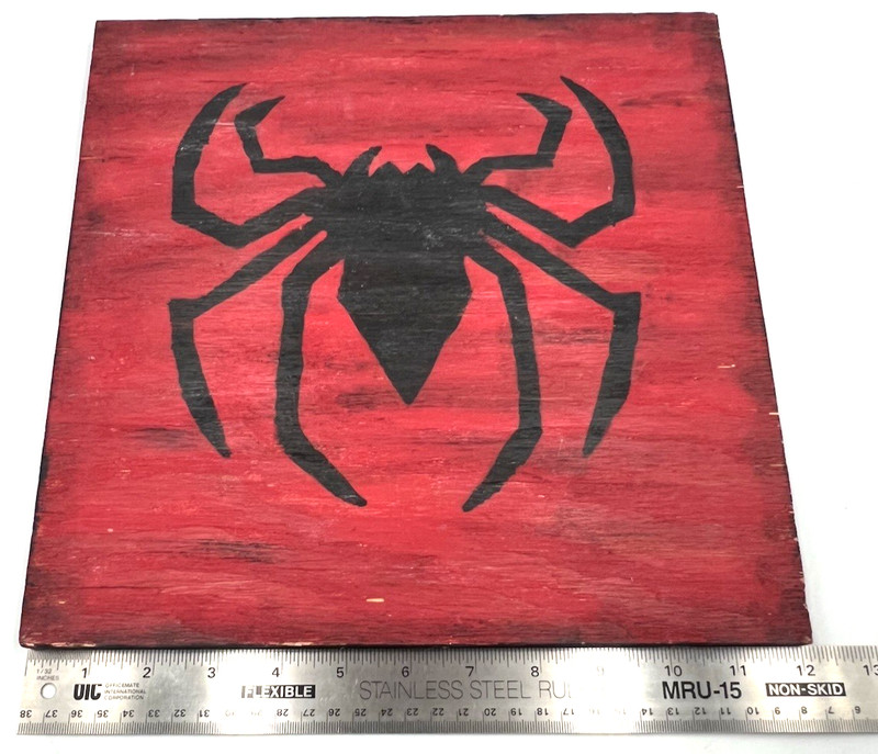 Spider-Man Art Hand Painted Wood Board Signed M Keely 2015 Marvel Wall Decor 12" gallery