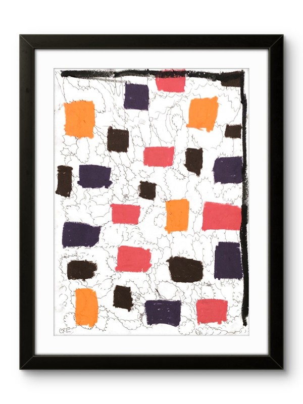 Modern Grid Doodle Brown White Pink Abstract Art Original 11 by 14 on Paper