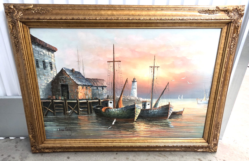 Vintage Max Savy (1918-2010) Oil Painting on Canvas 24″ x 36″ Nautical Fishing