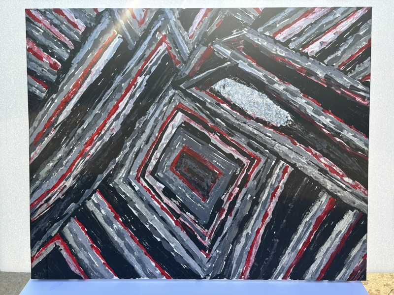 Abstract Handmade Acrylic painting- Black, White , Gray, and Red.