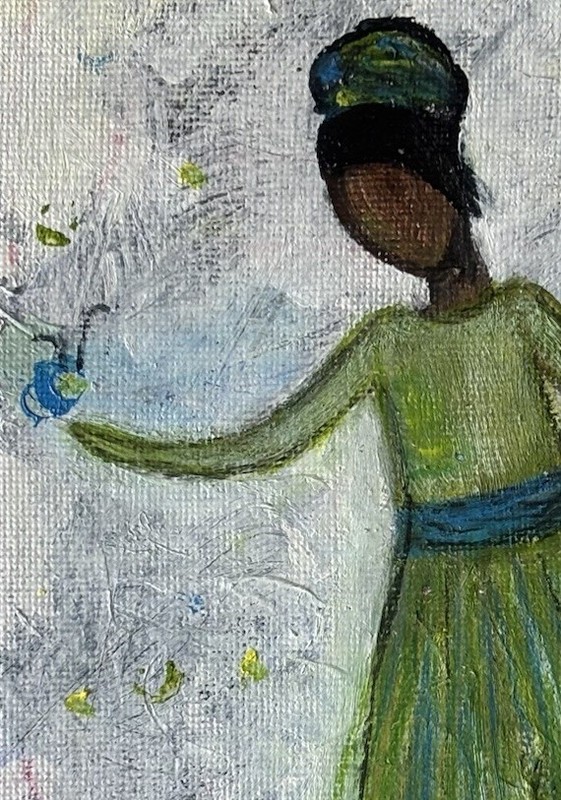 Original 7x5" African American Abstract Ballerina Girl Folk Art Painting gallery