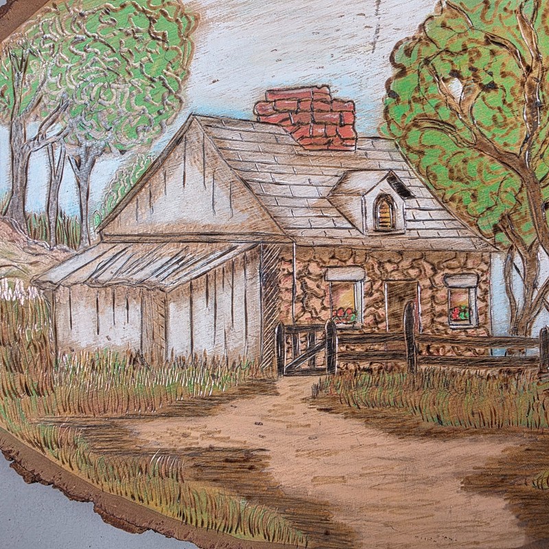 Hand Painted Country House On Live Edge Wood Slab Cottagecore Rustic Wall Hang gallery