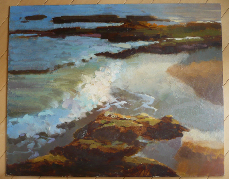 FOSTER, VINTAGE PLEIN AIR IMPESSIONIST COASTAL SEA SEASCAPE OCEAN WAVES OLD OIL