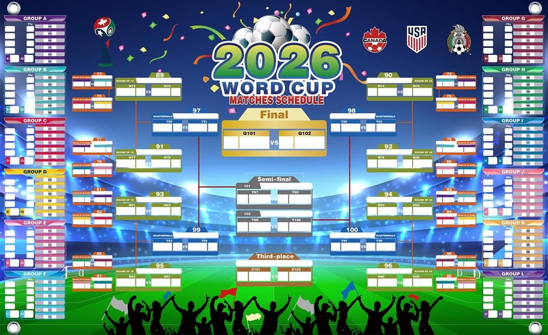 Wikadada 2026 World Cup Wall Chart Poster 2026 Schedule Calendar-A