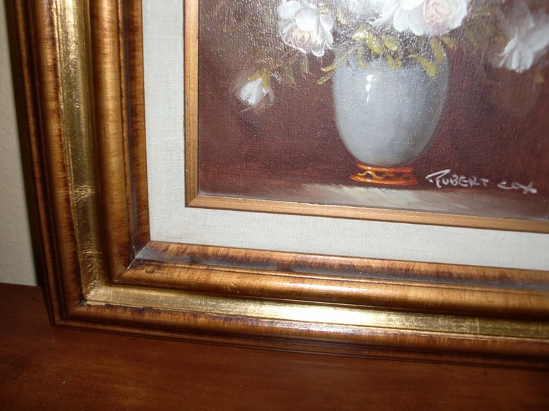 VTG ROBERT COX Canvas Painting Floral Still Life In Gold Frame~15" x 17"~SIGNED~ gallery