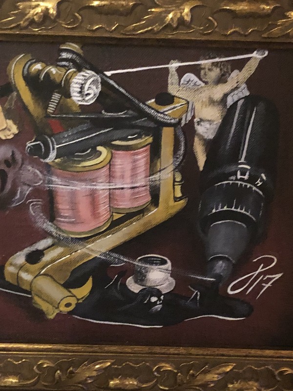 🔥Original Renaissance Cherubs Vintage Tattoo Machine Painting With Ornate Frame gallery