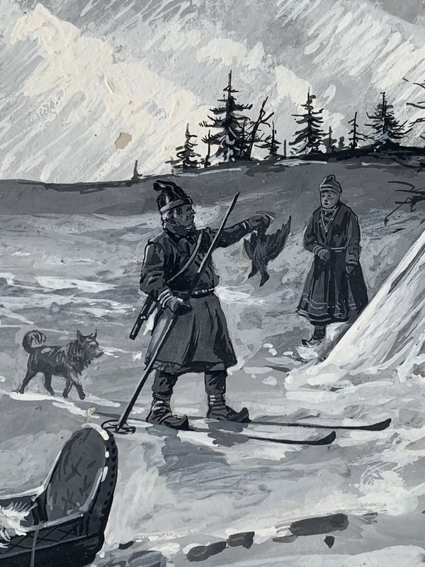 1899 Golden Age Illustration By Milton Burns. Scandinavian Winter Scene. Signed gallery